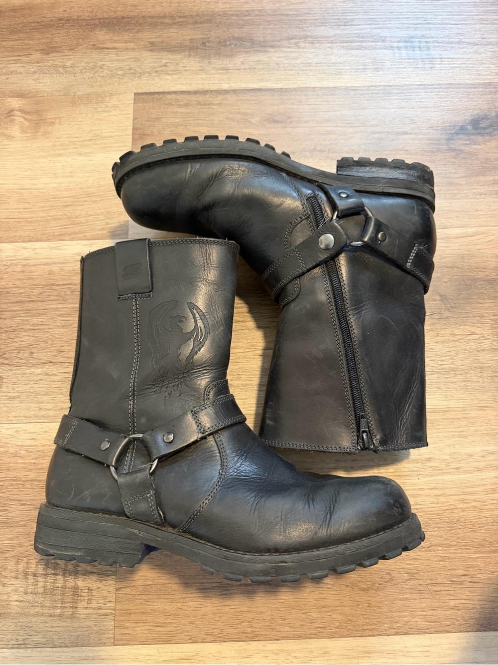 Sketchers Harness Boots Mens Leather Phoenix Bird Moto Biker Zip Up 9 US